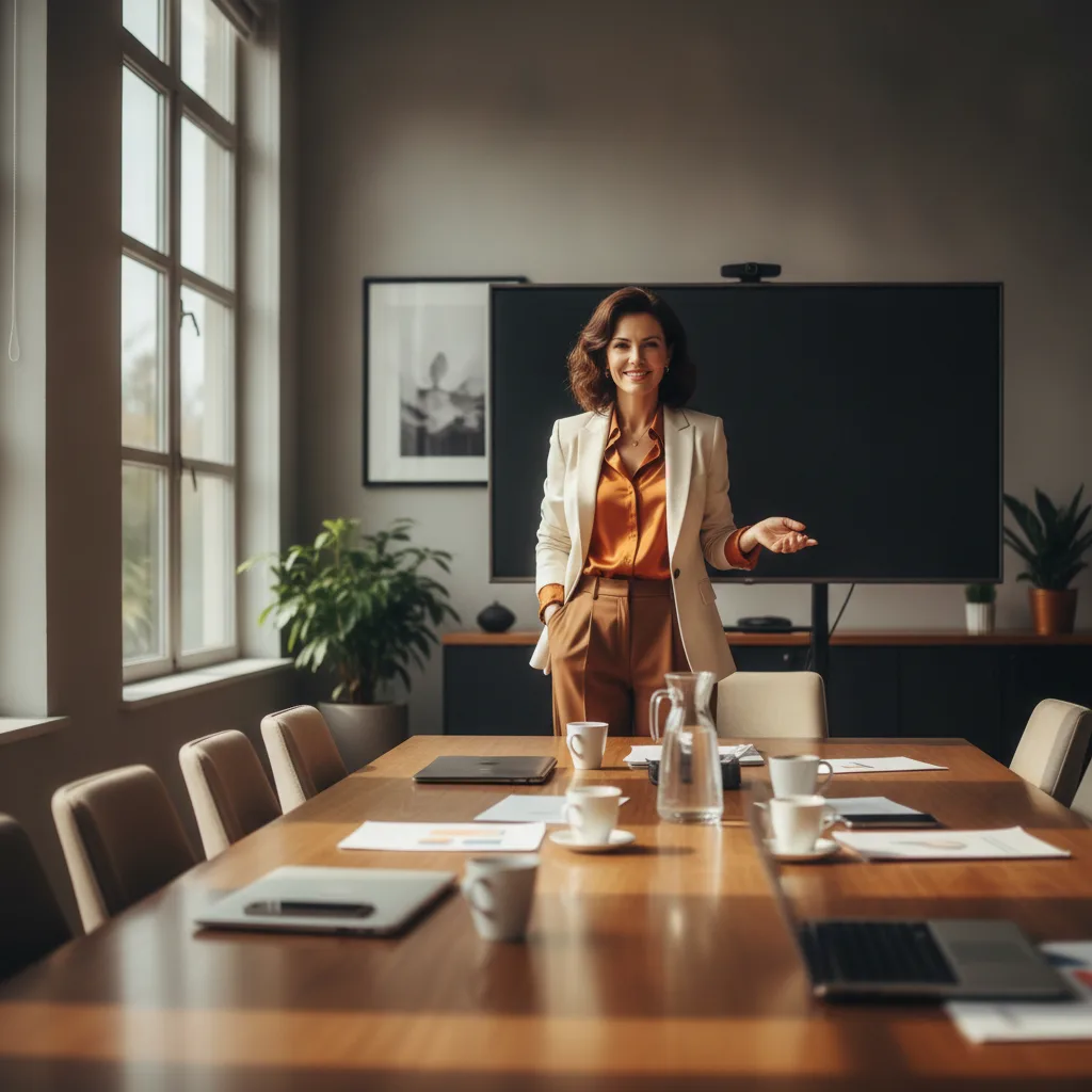 Confident woman standing tall in professional setting